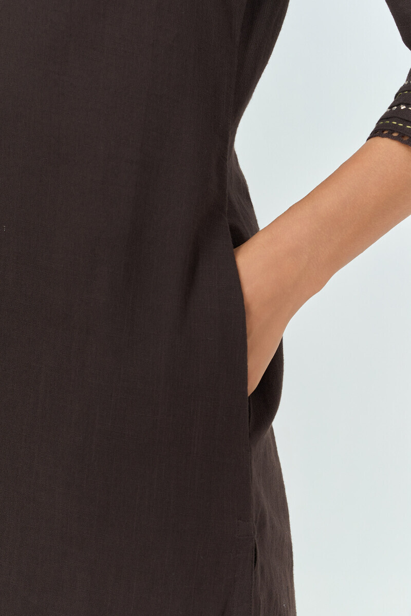 Black Handcrafted Straight Gauze Slub Kurta