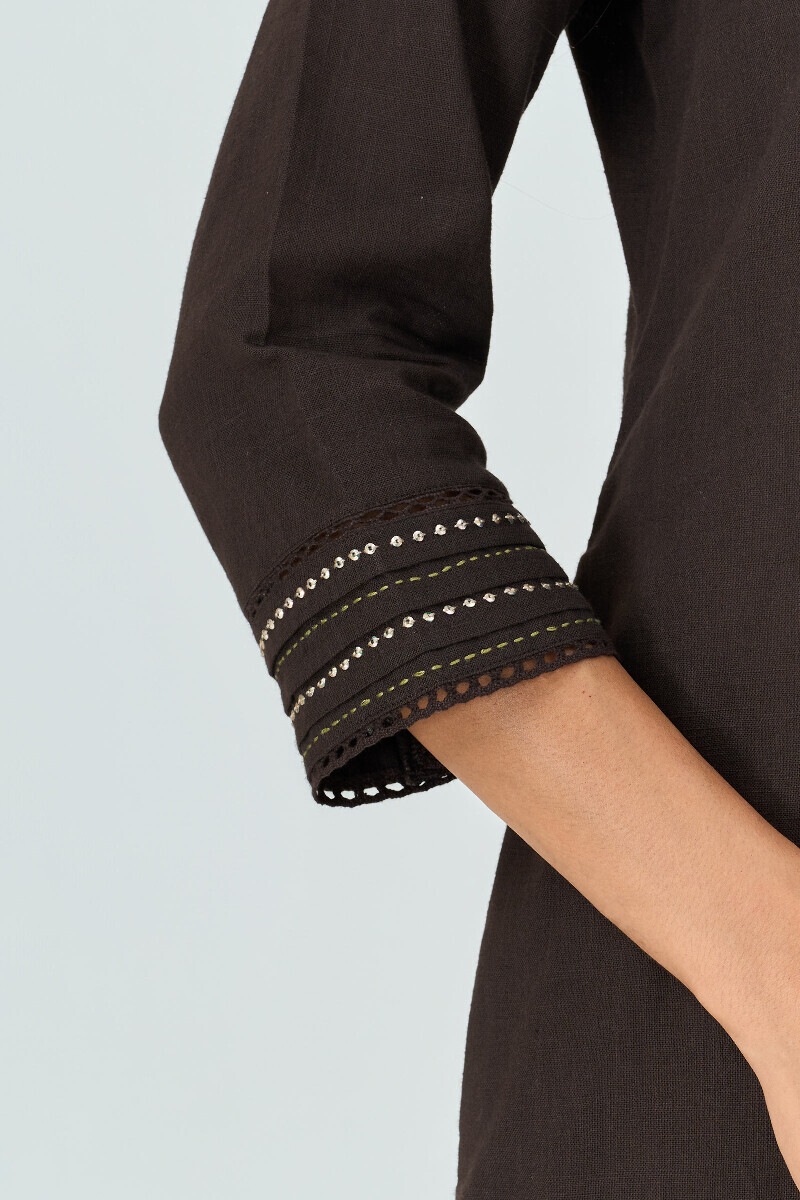 Black Handcrafted Straight Gauze Slub Kurta