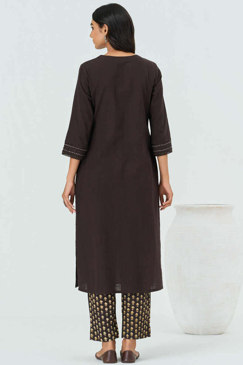 Black Handcrafted Straight Gauze Slub Kurta