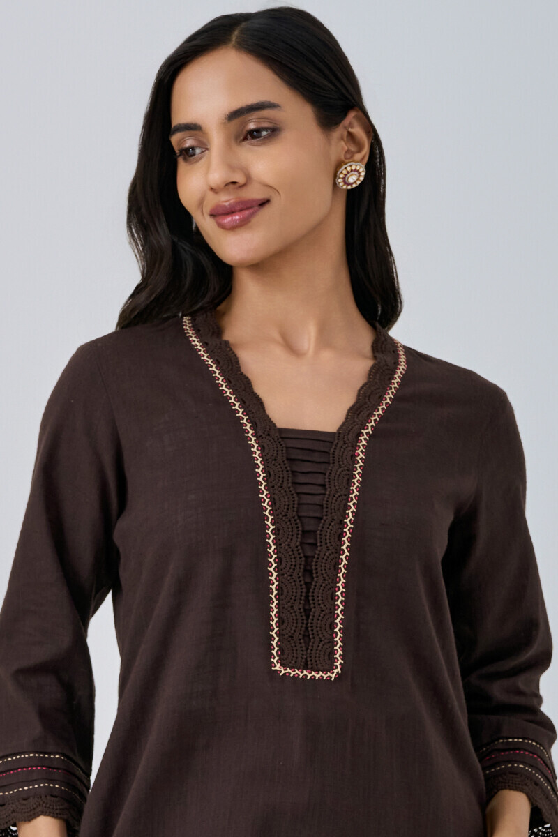 Brown Handcrafted Straight Gauze Slub Kurta