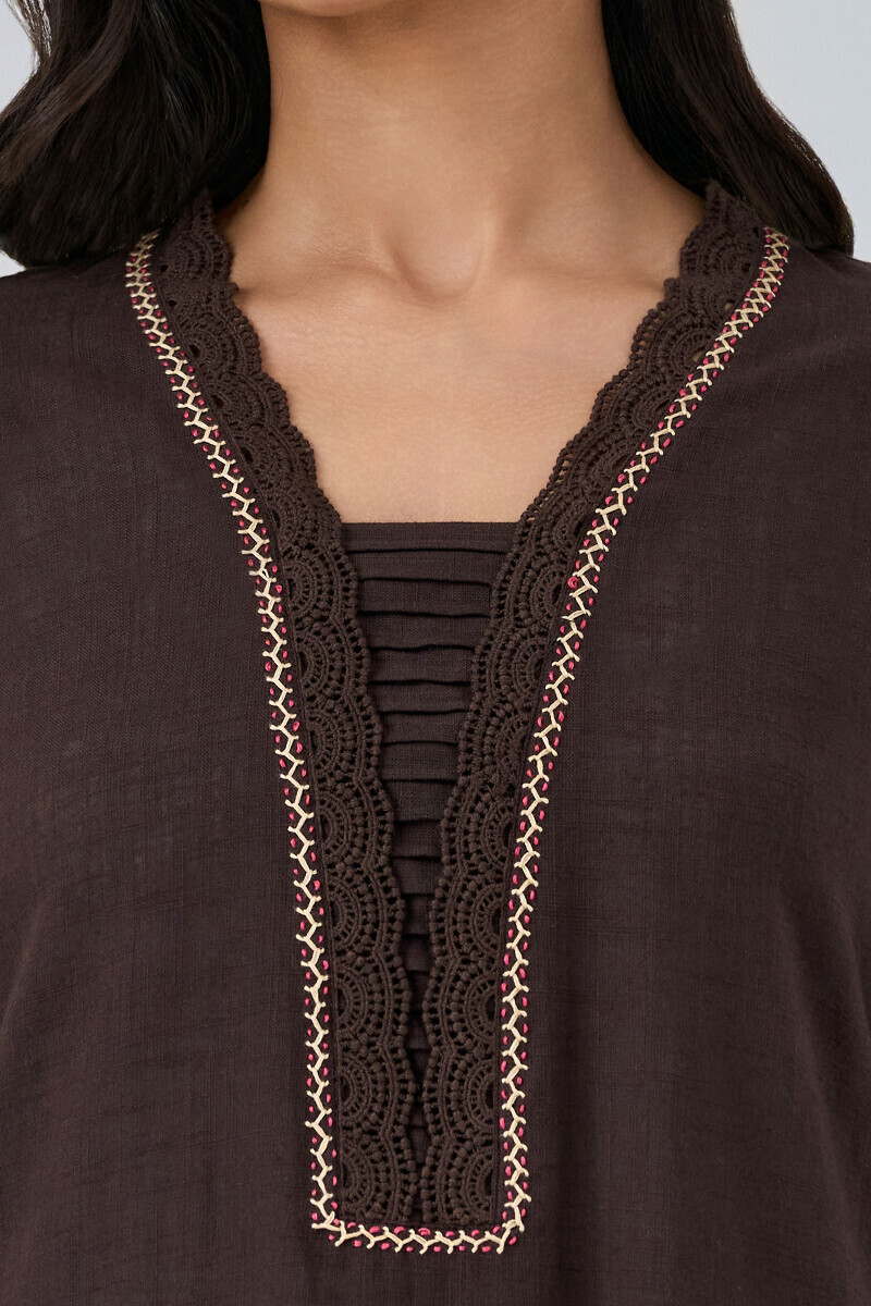 Brown Handcrafted Straight Gauze Slub Kurta