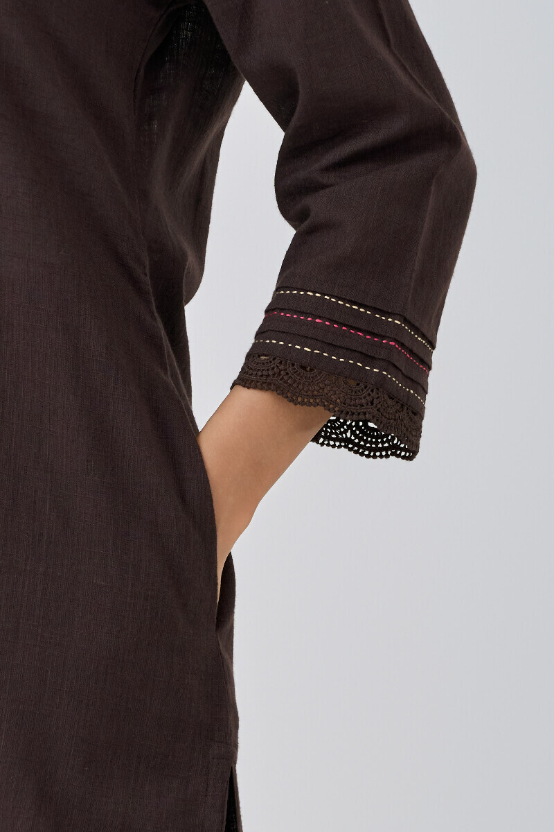 Brown Handcrafted Straight Gauze Slub Kurta