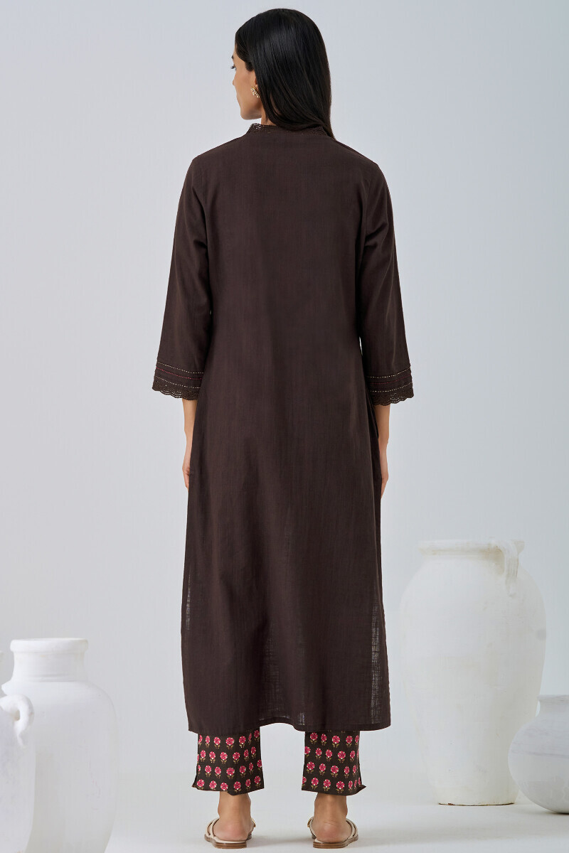 Brown Handcrafted Straight Gauze Slub Kurta