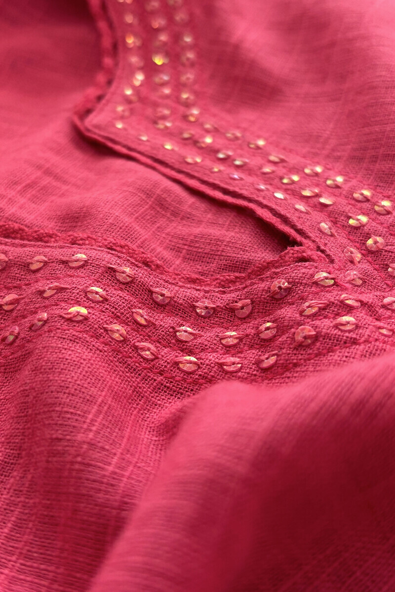 Pink Handcrafted Straight Gauze Slub Kurta
