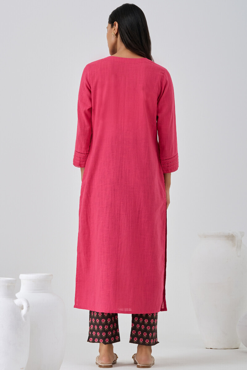 Pink Handcrafted Straight Gauze Slub Kurta