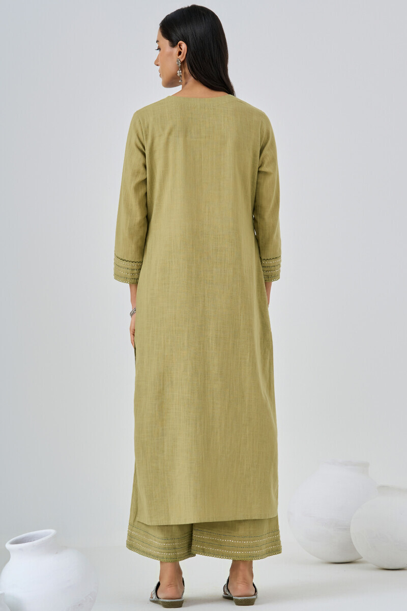 Green Handcrafted Straight Gauze Slub Kurta
