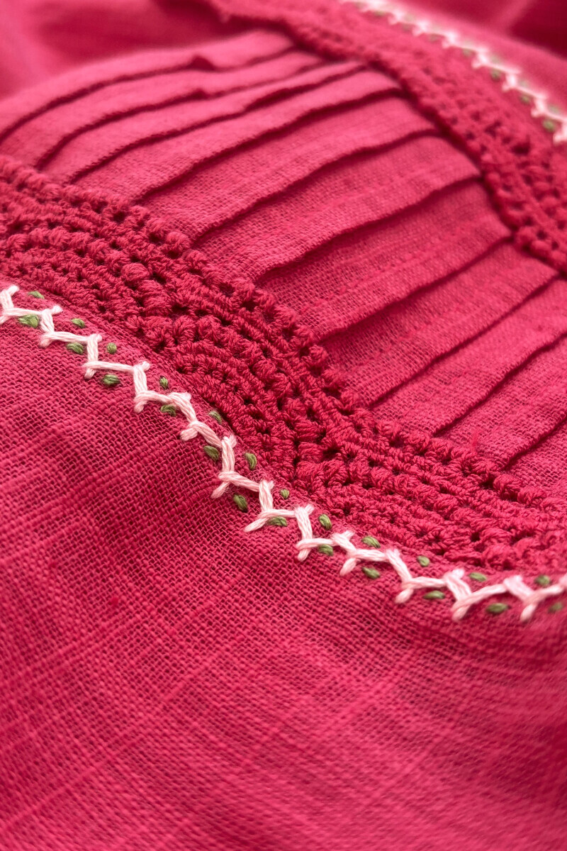 Pink Handcrafted Straight Gauze Slub Kurta