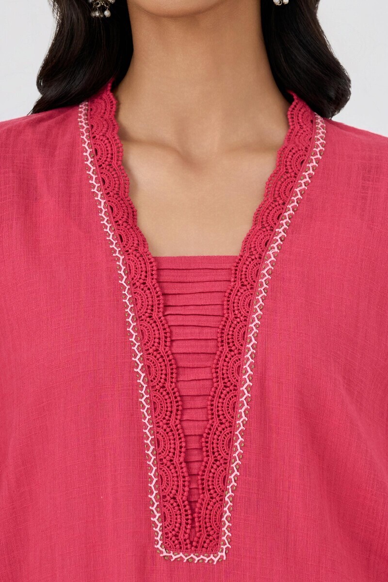 Pink Handcrafted Straight Gauze Slub Kurta