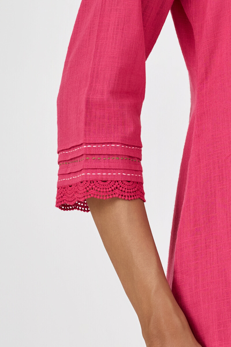 Pink Handcrafted Straight Gauze Slub Kurta