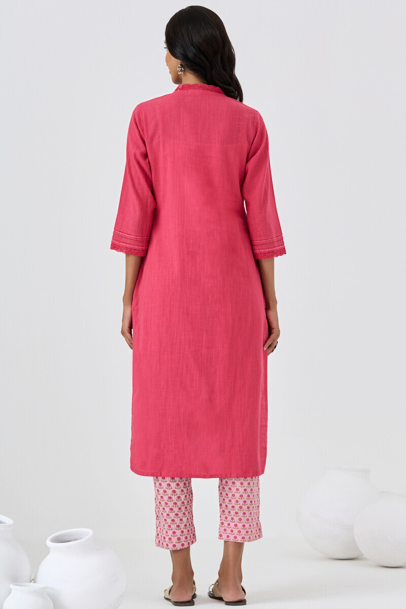 Pink Handcrafted Straight Gauze Slub Kurta