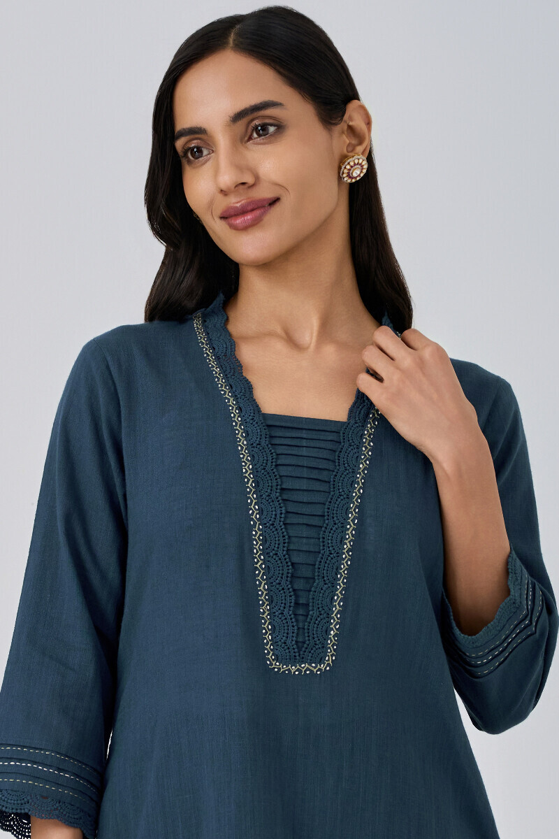 Blue Handcrafted Straight Gauze Slub Kurta