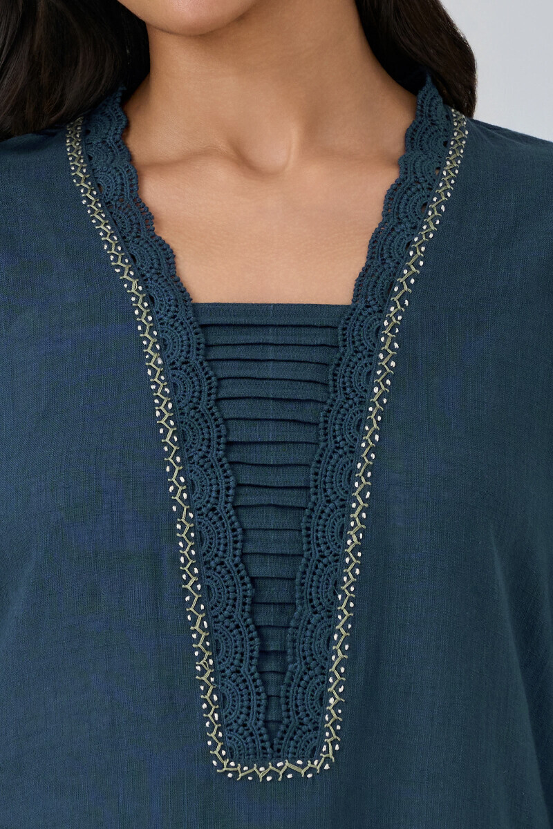 Blue Handcrafted Straight Gauze Slub Kurta