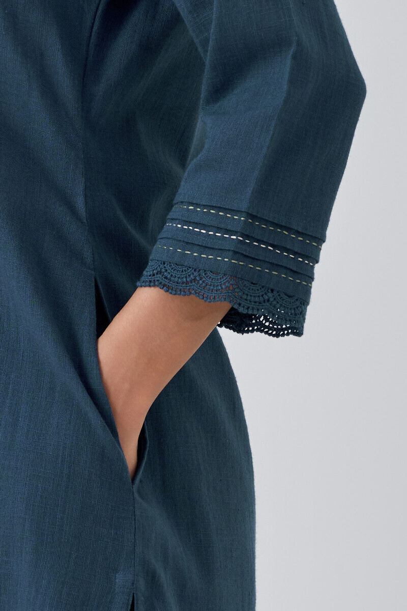 Blue Handcrafted Straight Gauze Slub Kurta