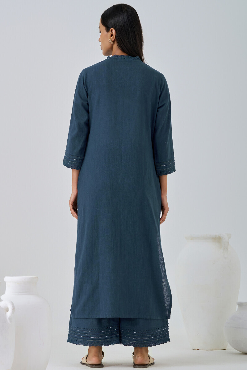 Blue Handcrafted Straight Gauze Slub Kurta