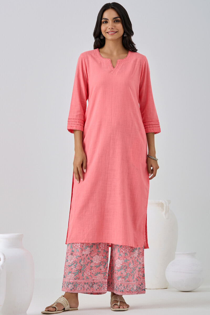Pink Handcrafted Straight Gauze Slub Kurta