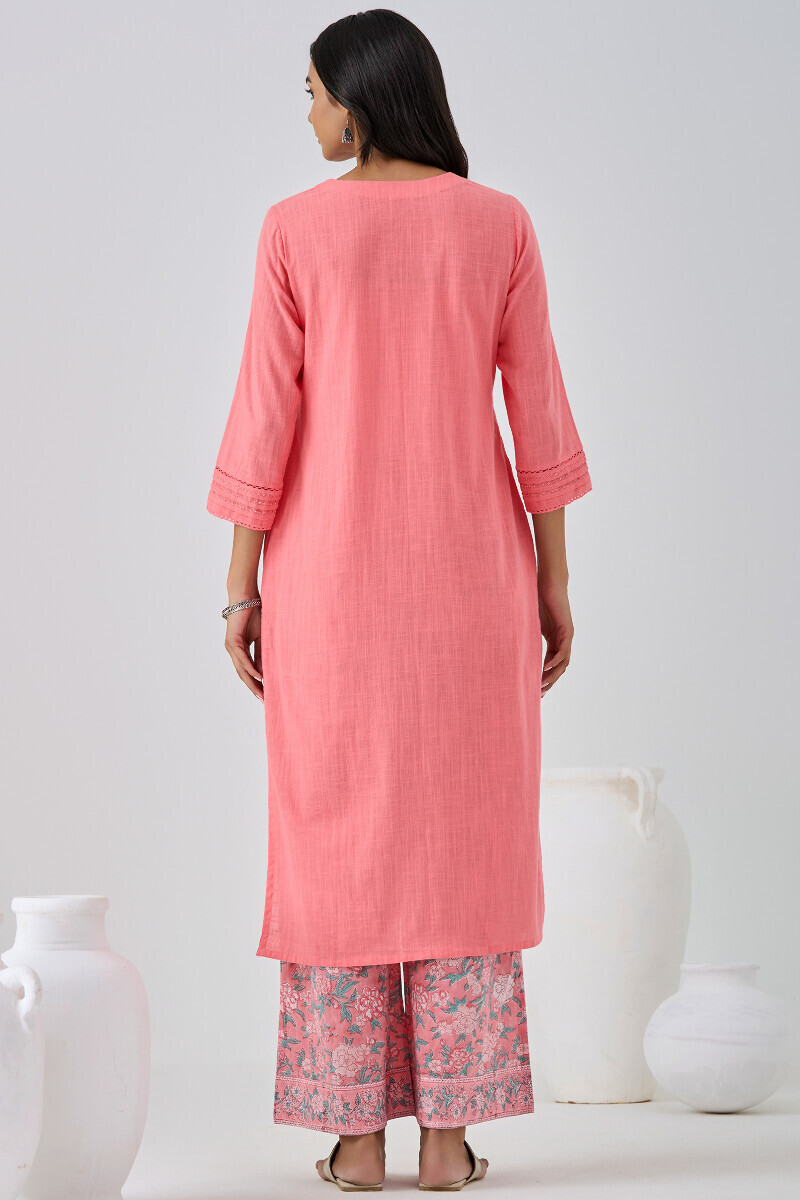 Pink Handcrafted Straight Gauze Slub Kurta