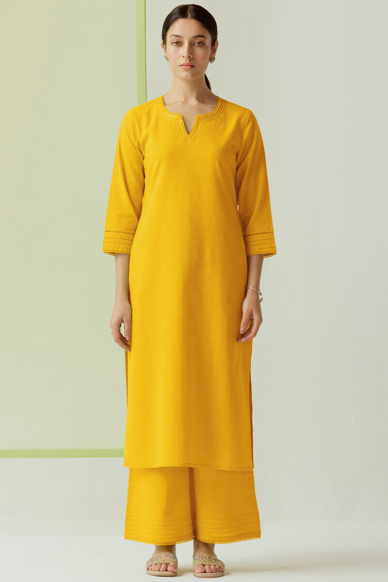 Yellow Handcrafted Straight Gauze Slub Kurta