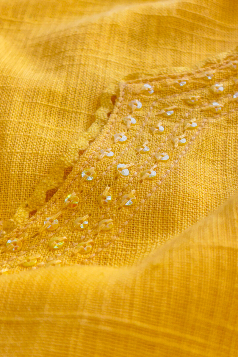 Yellow Handcrafted Straight Gauze Slub Kurta