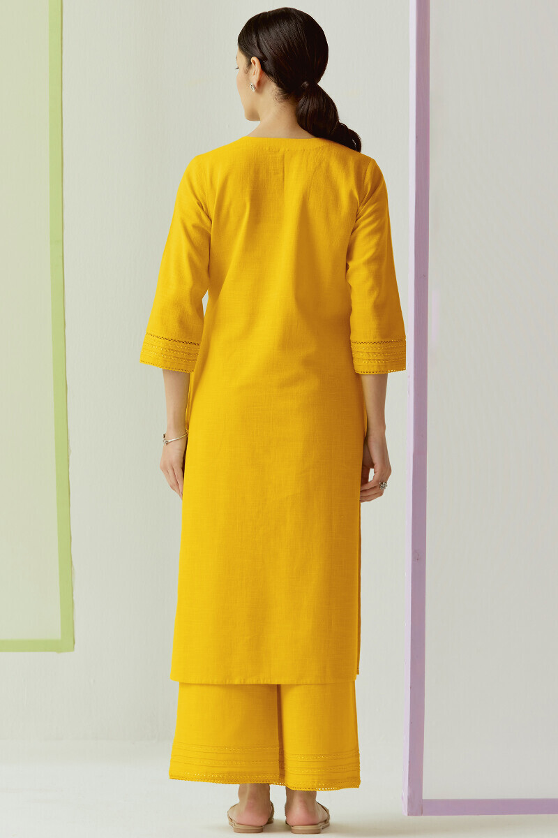 Yellow Handcrafted Straight Gauze Slub Kurta