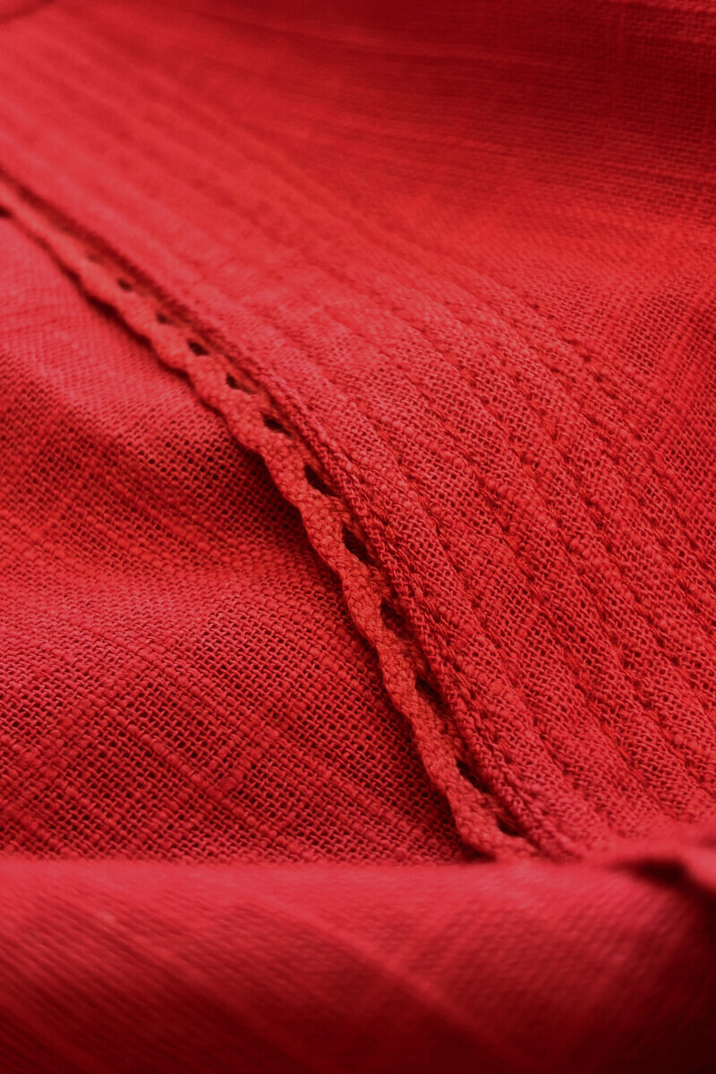 Red Handcrafted Straight Gauze Slub Kurta