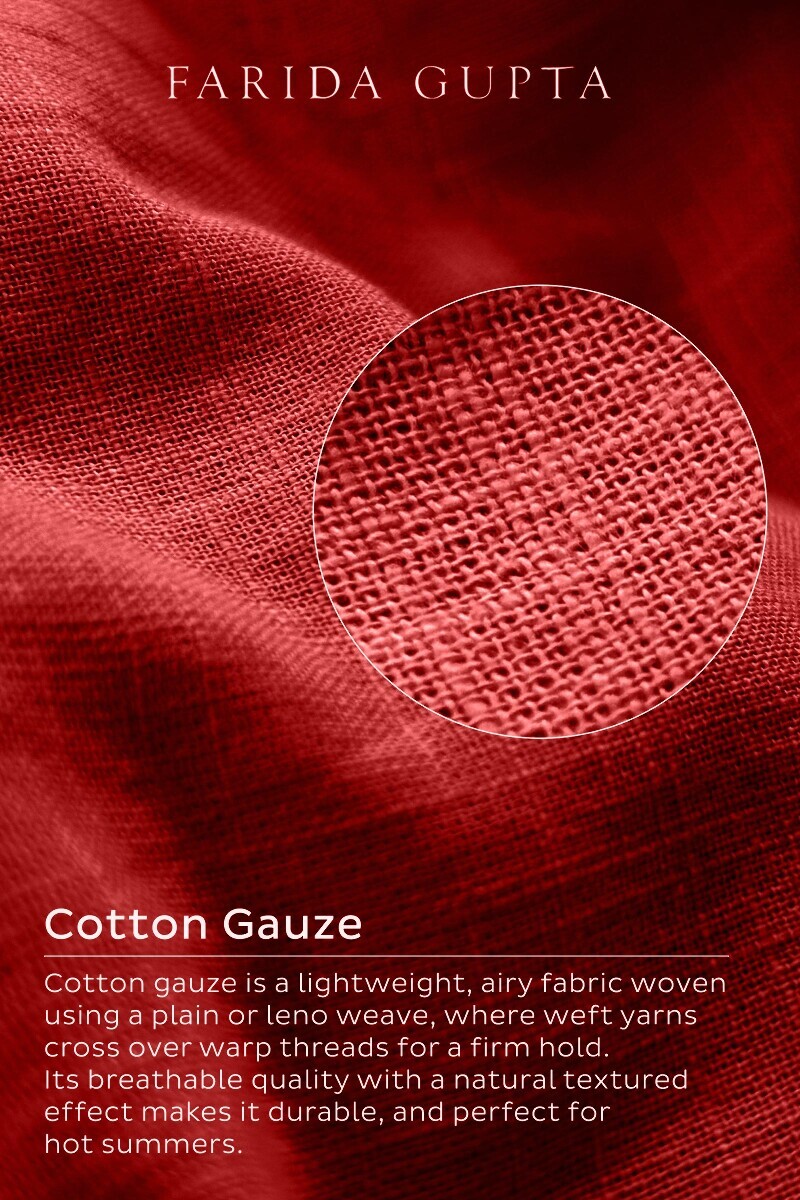 Red Handcrafted Straight Gauze Slub Kurta