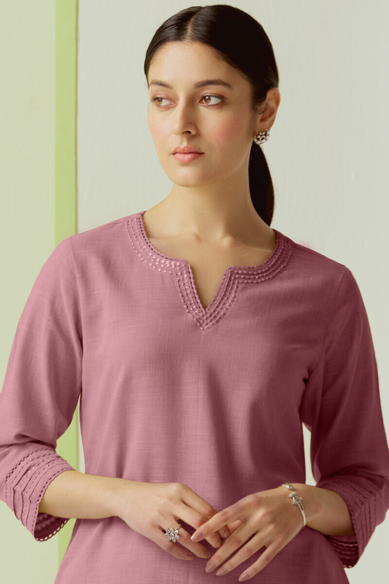 Mauve Handcrafted Straight Gauze Slub Kurta