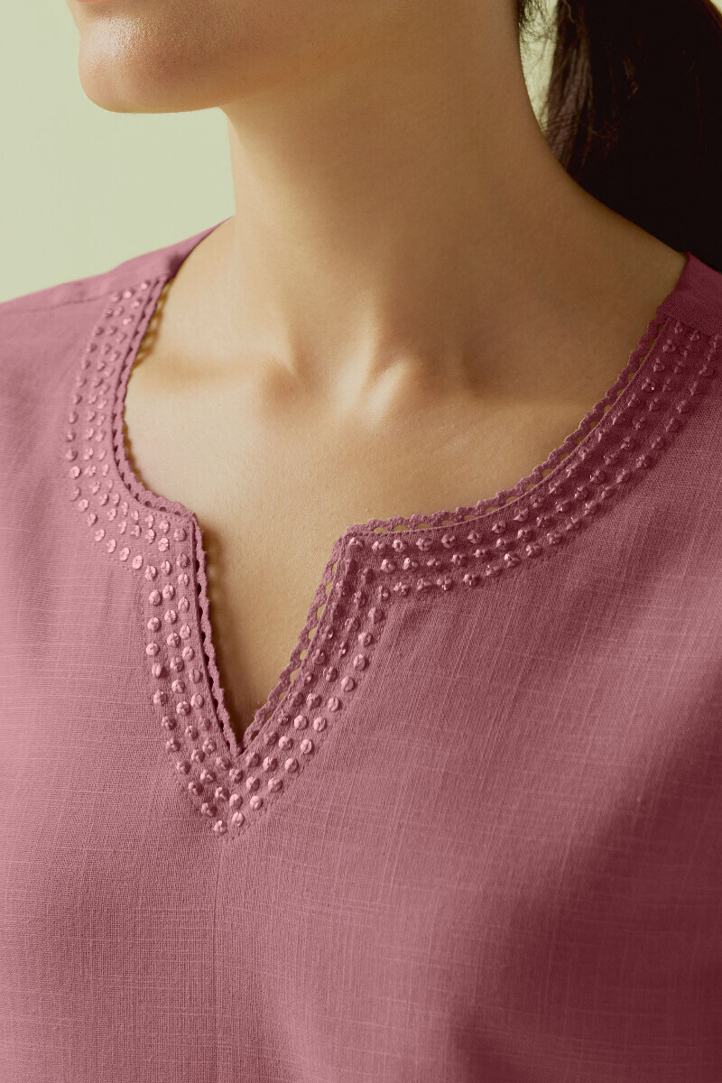 Mauve Handcrafted Straight Gauze Slub Kurta