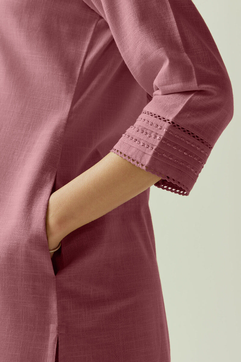 Mauve Handcrafted Straight Gauze Slub Kurta