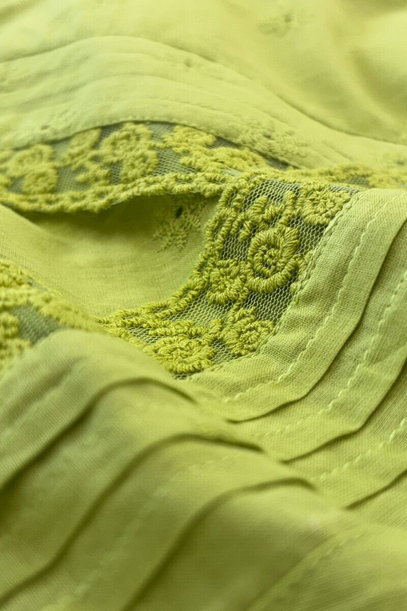 Green Handcrafted Straight Schiffli Kurta