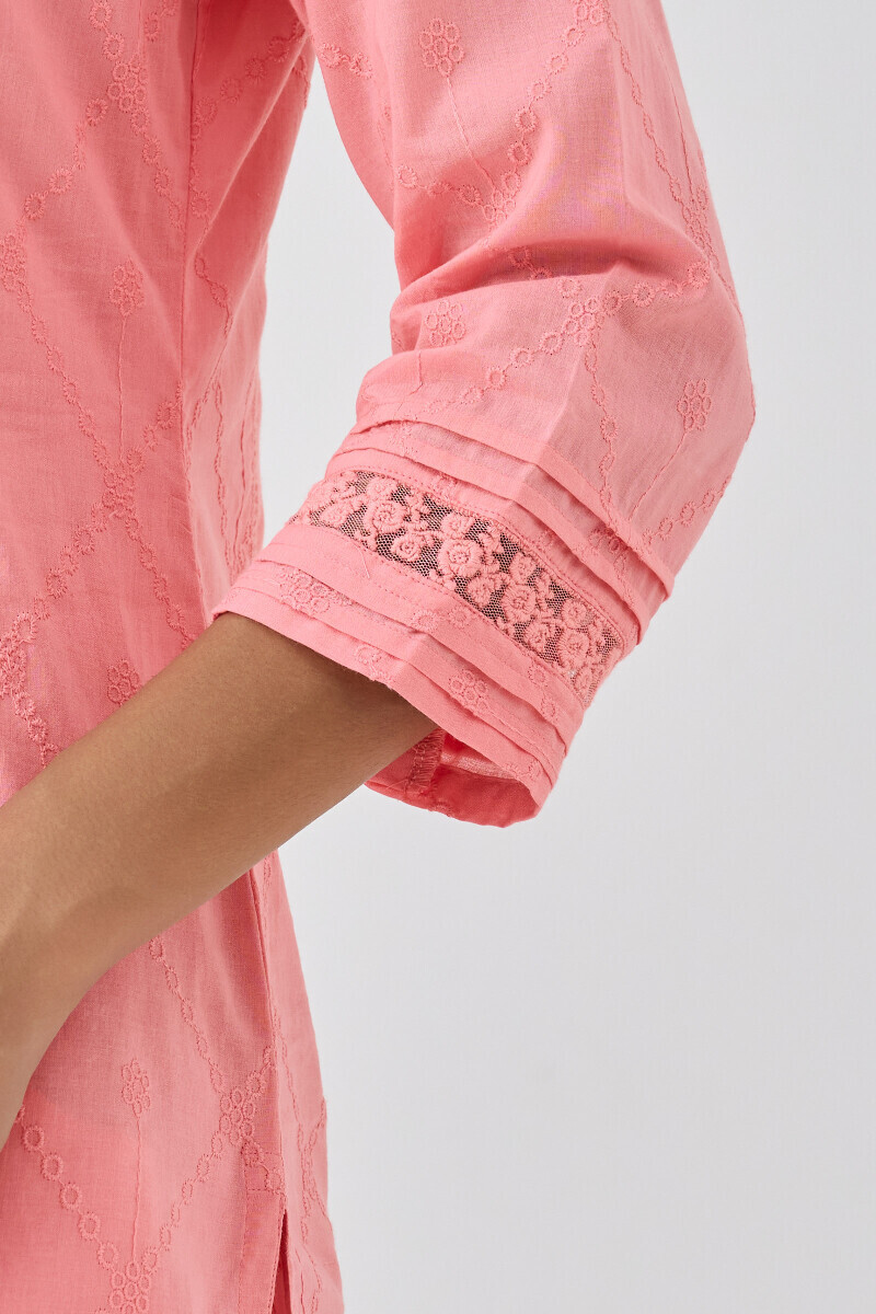 Pink Handcrafted Straight Cotton Kurta