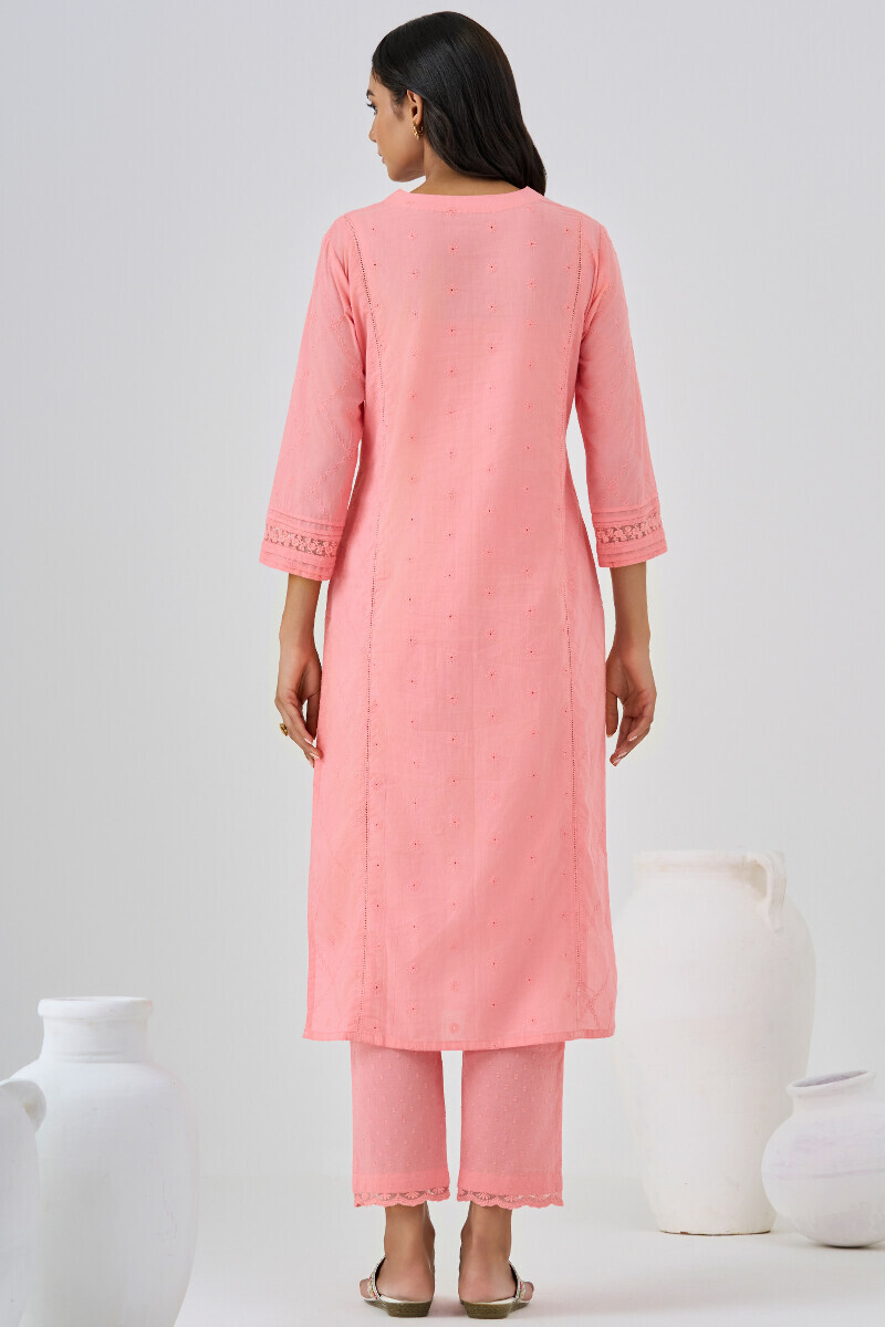 Pink Handcrafted Straight Cotton Kurta