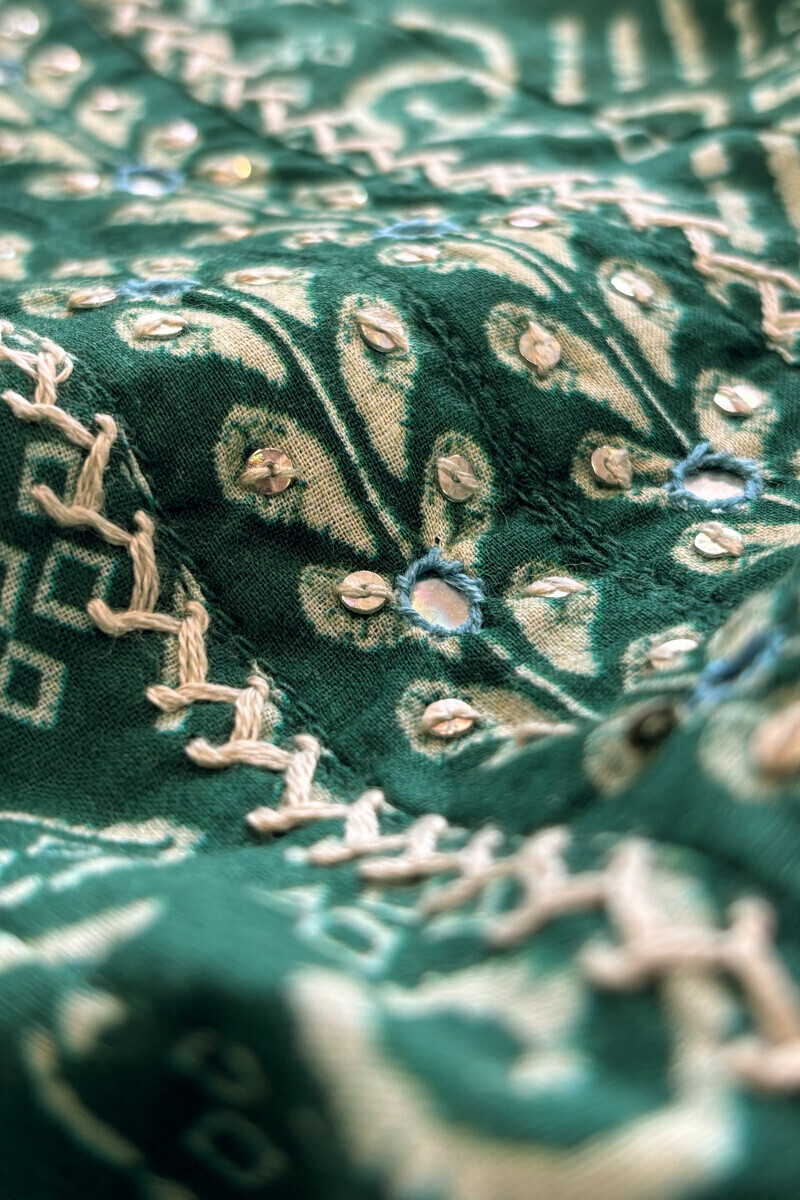 Green Printed Anarkali Cotton Kurta