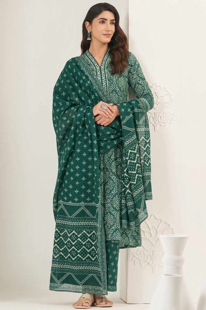Green Printed Anarkali Cotton Kurta