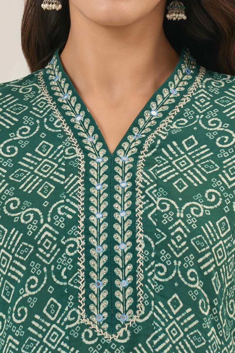 Green Printed Anarkali Cotton Kurta