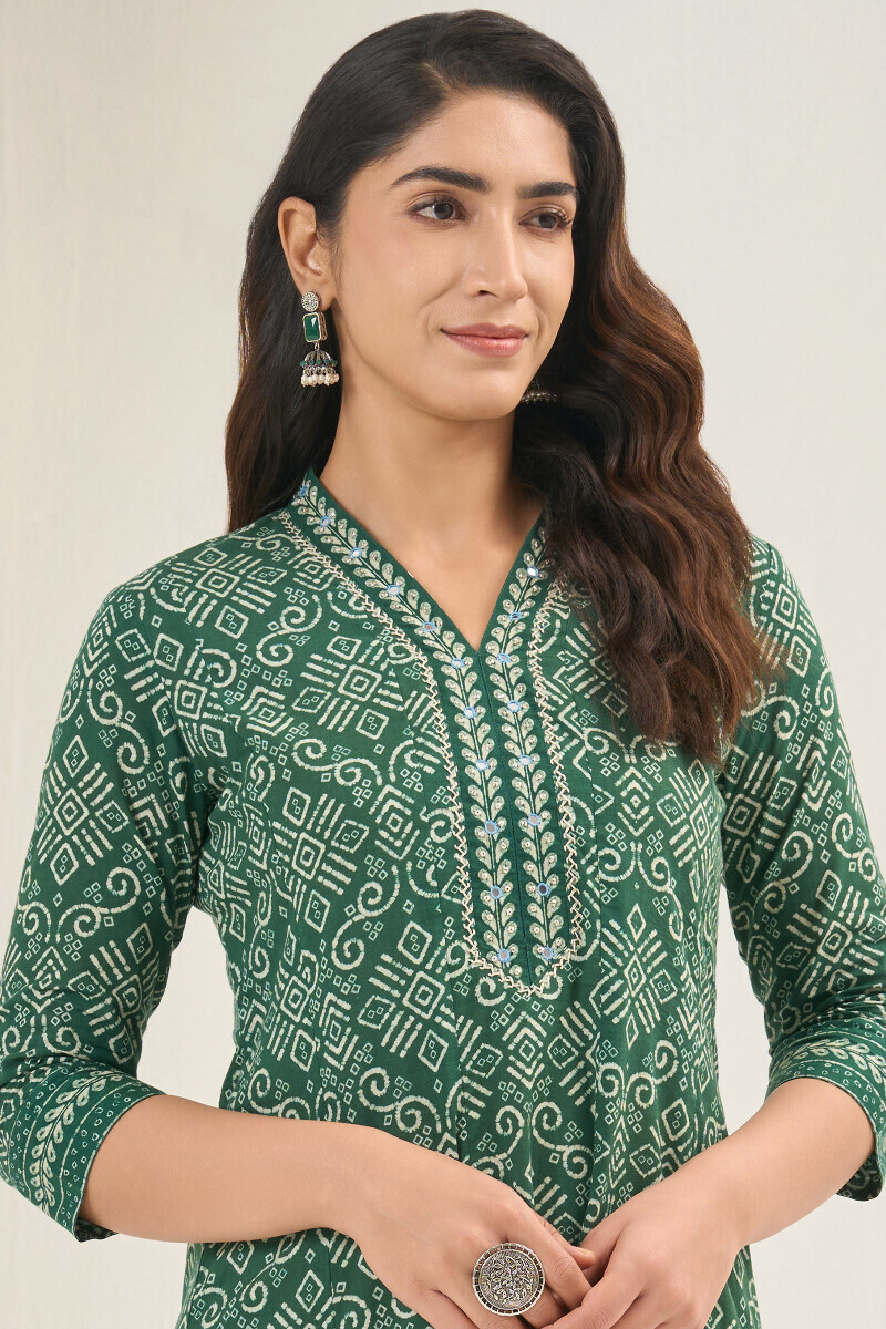 Green Printed Anarkali Cotton Kurta