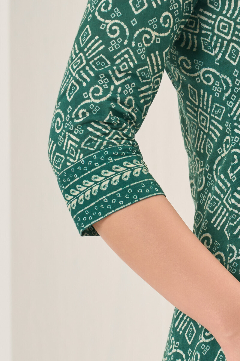 Green Printed Anarkali Cotton Kurta
