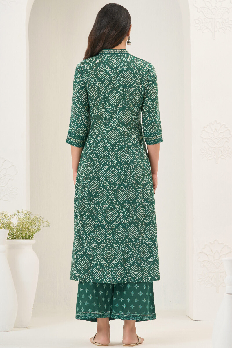 Green Printed Anarkali Cotton Kurta
