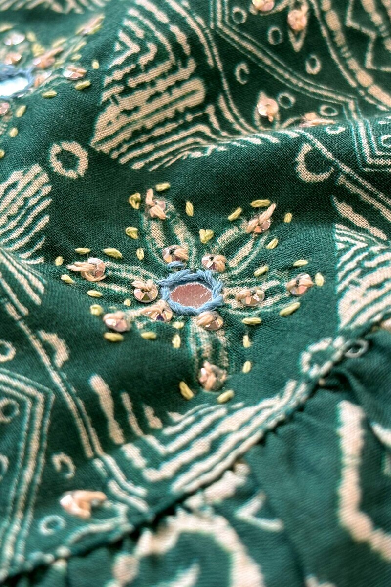 Green Printed A-Line Cotton Kurta