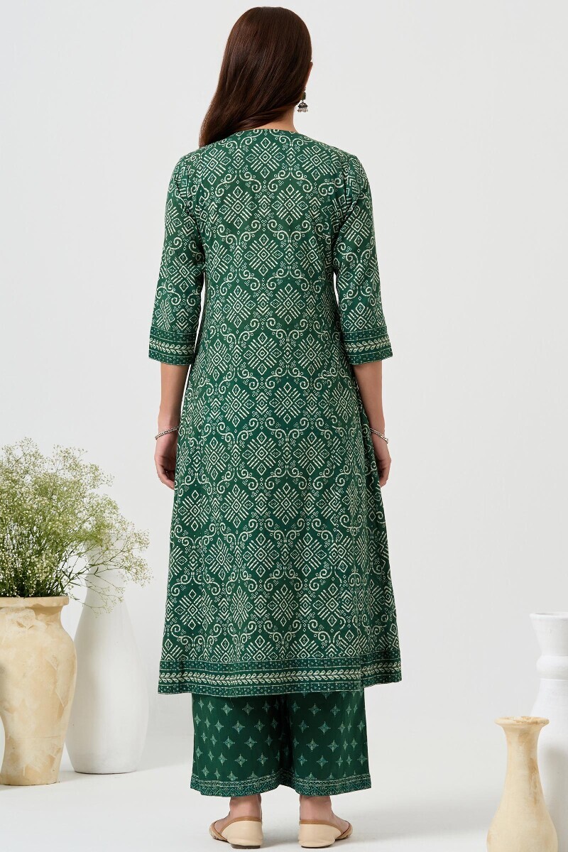 Green Printed A-Line Cotton Kurta