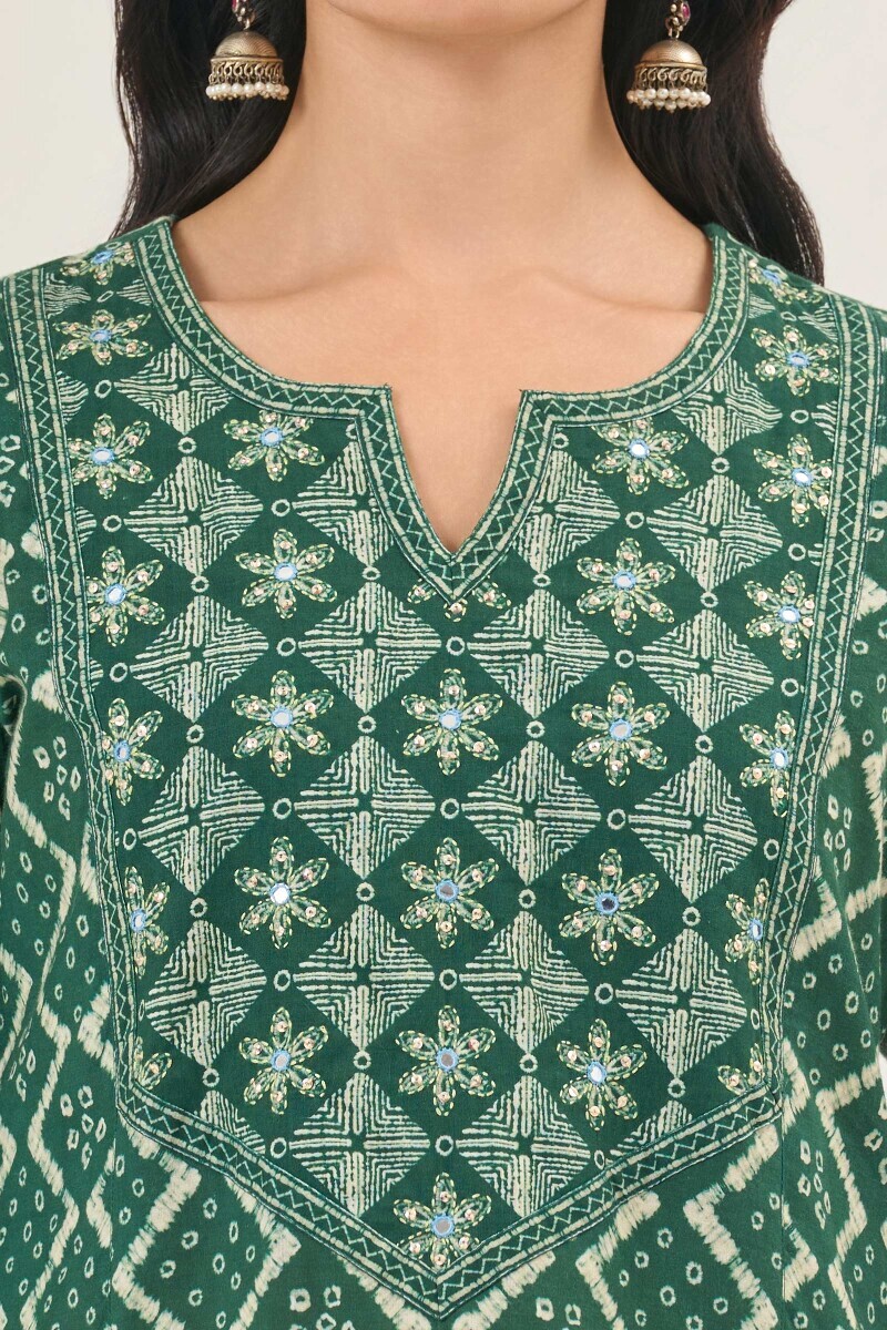 Green Printed Straight Cotton Kurta