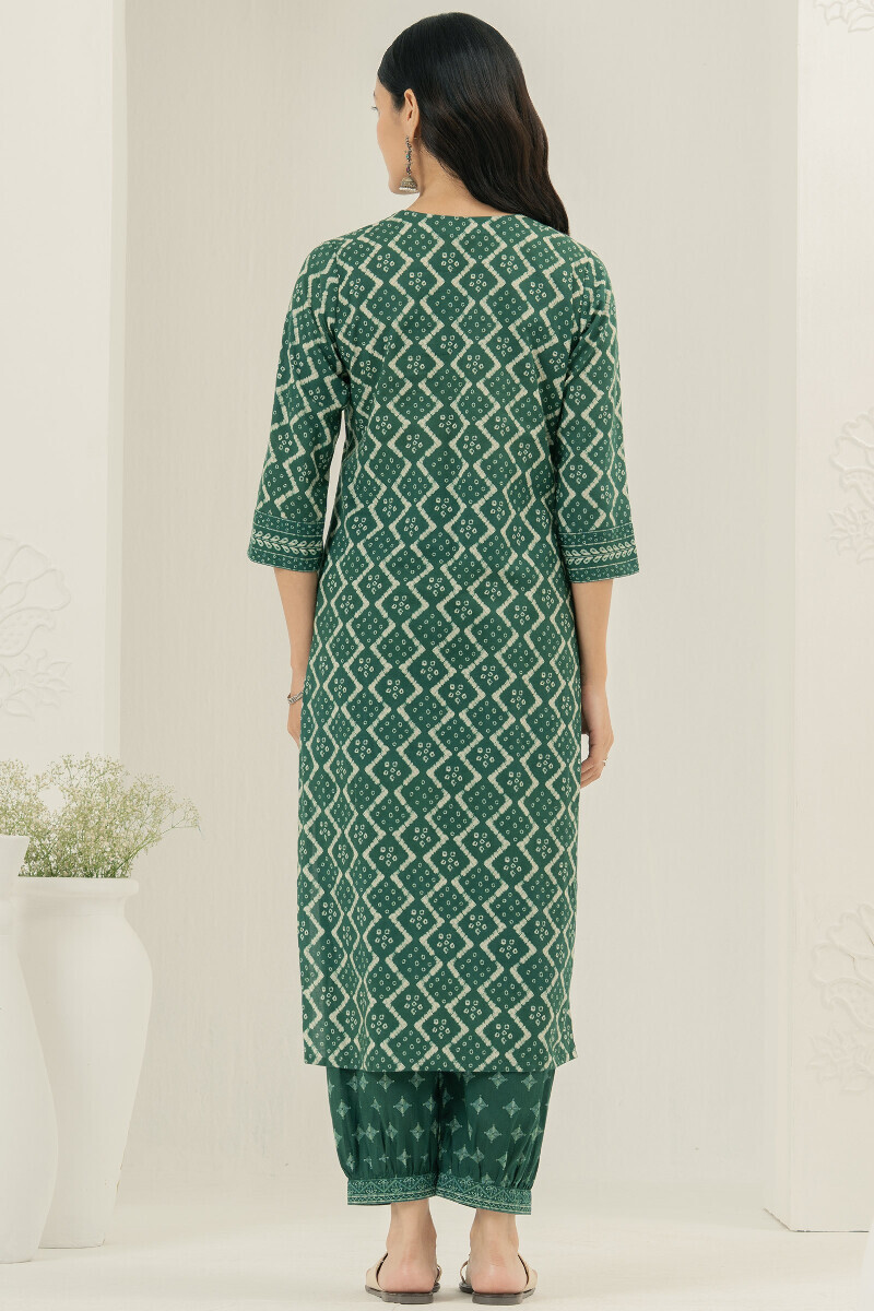 Green Printed Straight Cotton Kurta