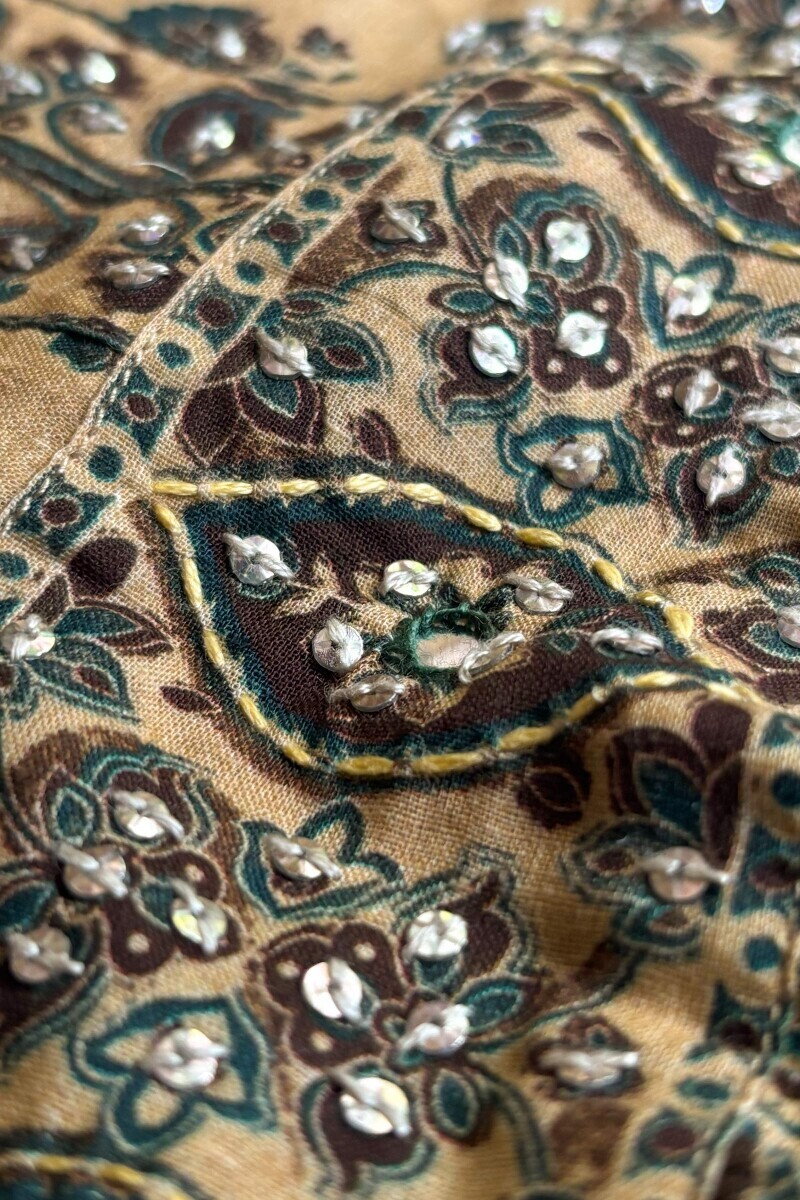 Beige Printed A-Line Cotton Kurta
