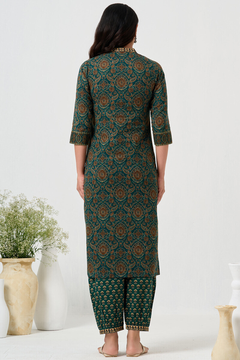 Green Printed Straight Cotton Kurta
