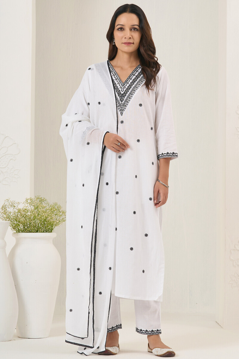 White Handcrafted Straight Cotton Flax Kurta