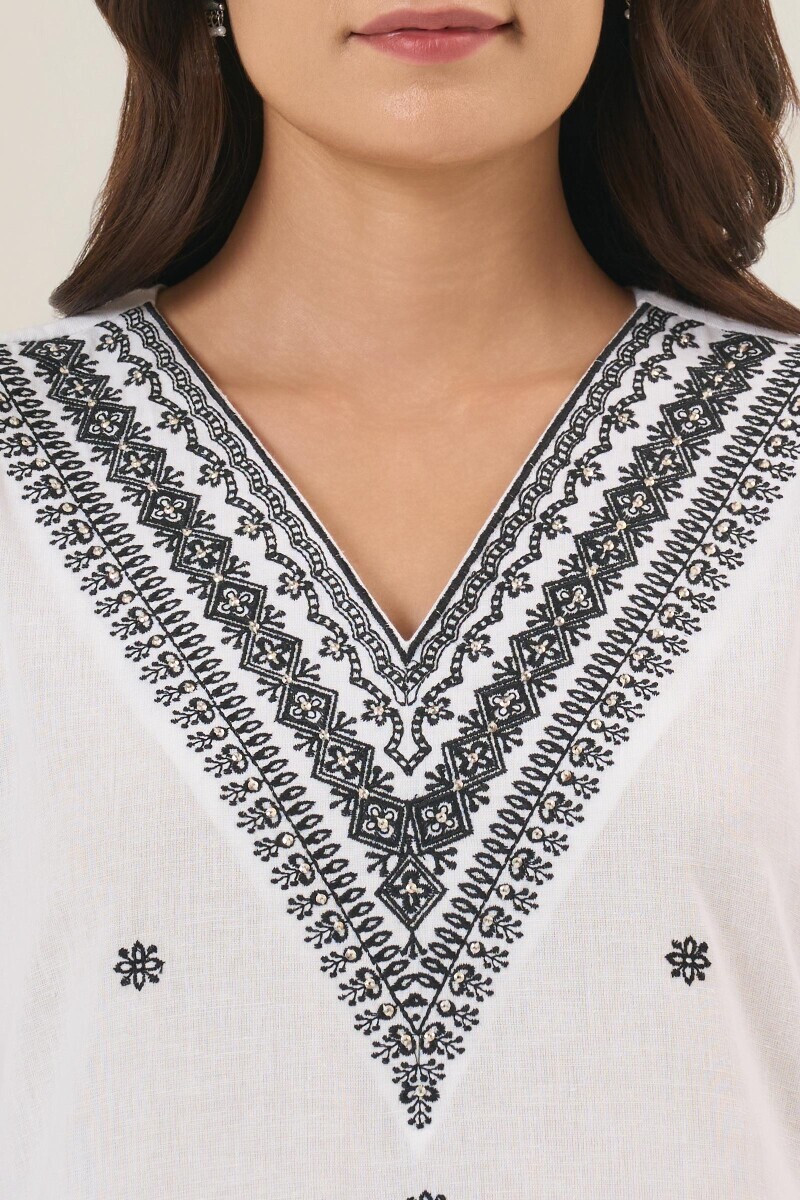 White Handcrafted Straight Cotton Flax Kurta