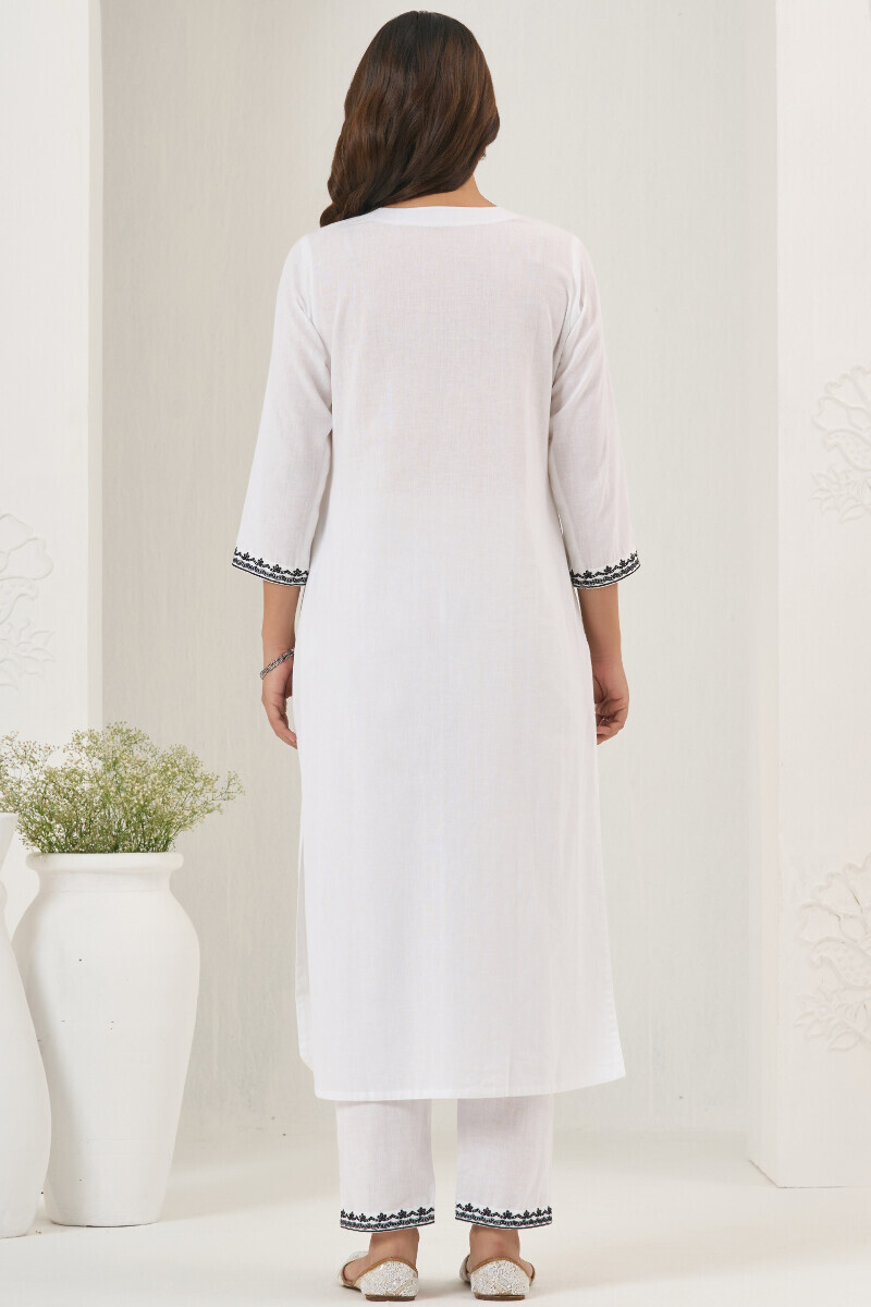 White Handcrafted Straight Cotton Flax Kurta