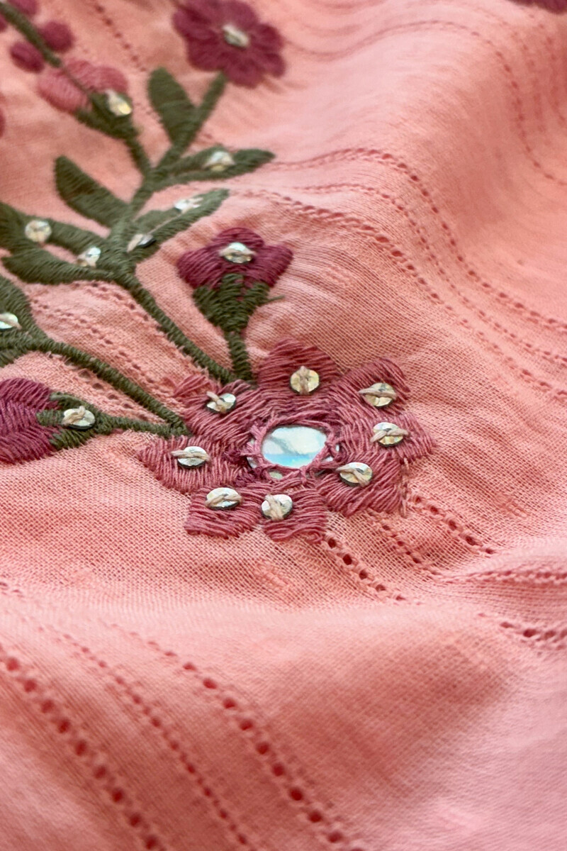 Pink Handcrafted Straight Ram Buta Kurta
