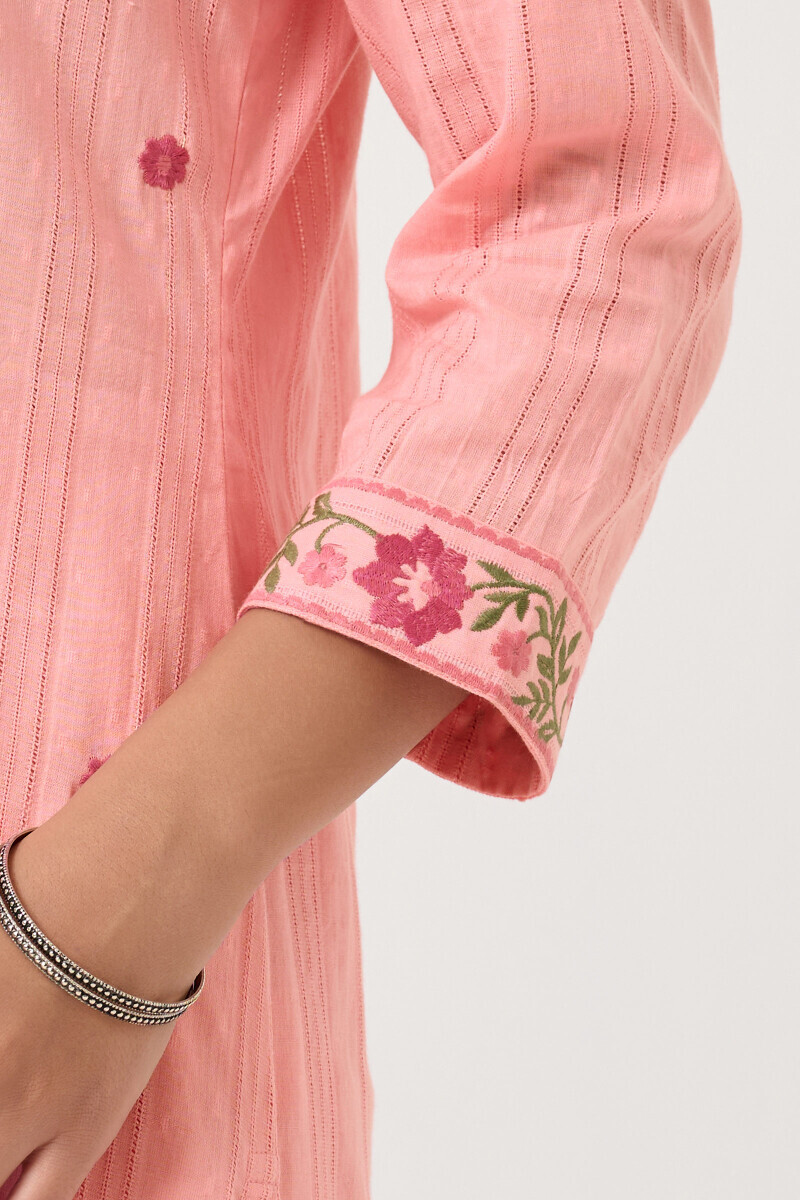 Pink Handcrafted Straight Ram Buta Kurta