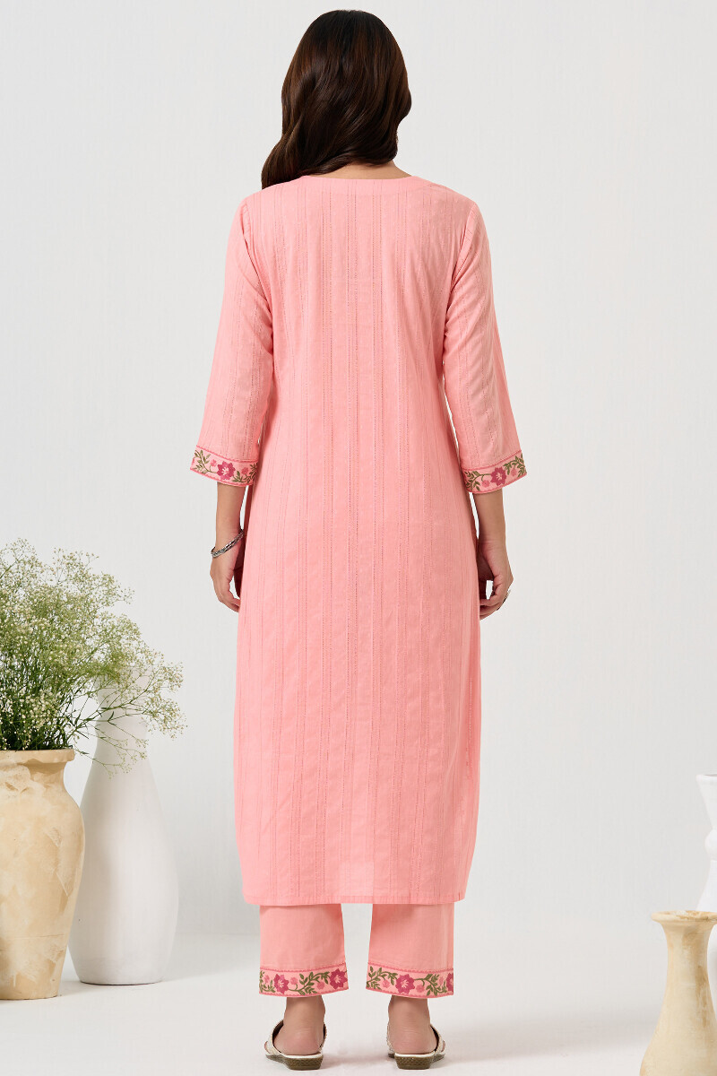 Pink Handcrafted Straight Ram Buta Kurta