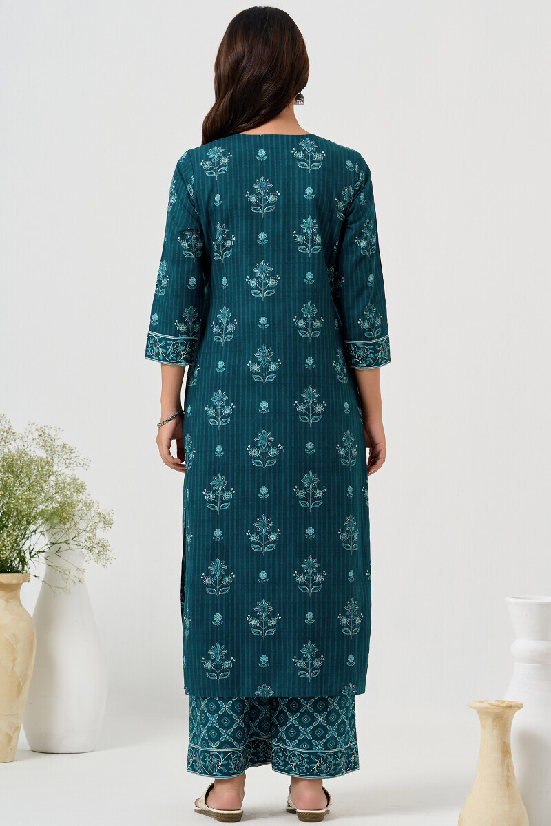 Blue Printed Straight Cotton Kurta